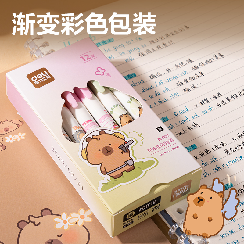 得力BL002卡皮巴拉可水洗勾線筆(黑)(支)