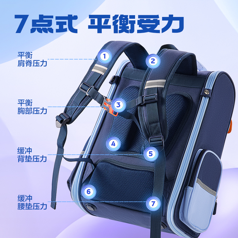 得力BB190學院系列小學生簡約時尚書包(藏青-L)(個)