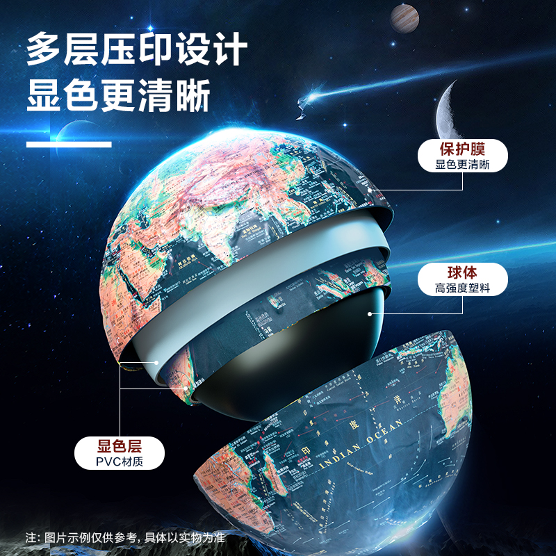 得力LG131-32W木底萬向高浮雕地球儀-32m(藍)(箱)
