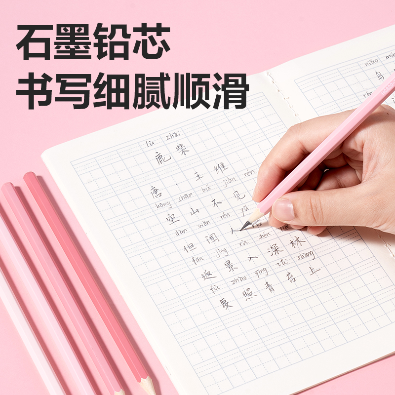 得力HC849-HB六角桿5色漸變書寫鉛筆HB(粉)(50支/筒)