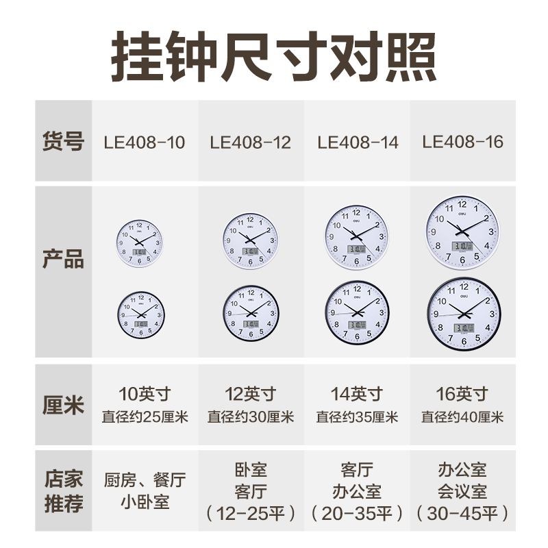 得力LE408-12單歷款掛鐘12寸(白)(個)