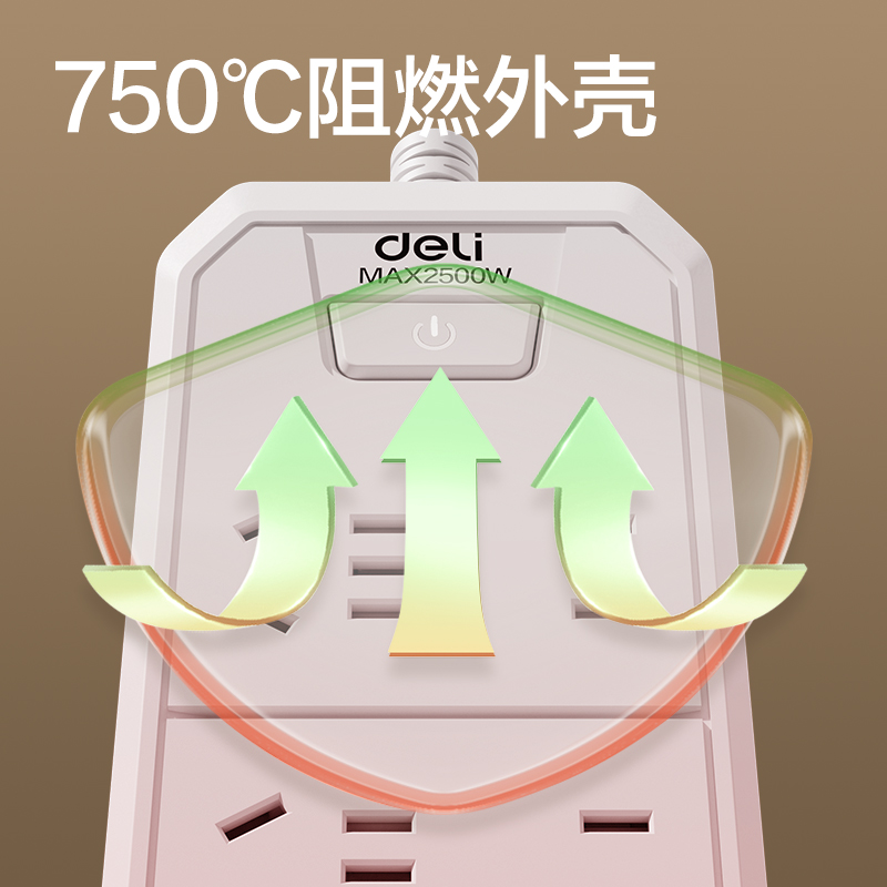得力LU4033(2.7)延長線插座_3+3_2.7米_PE袋(白)(個)