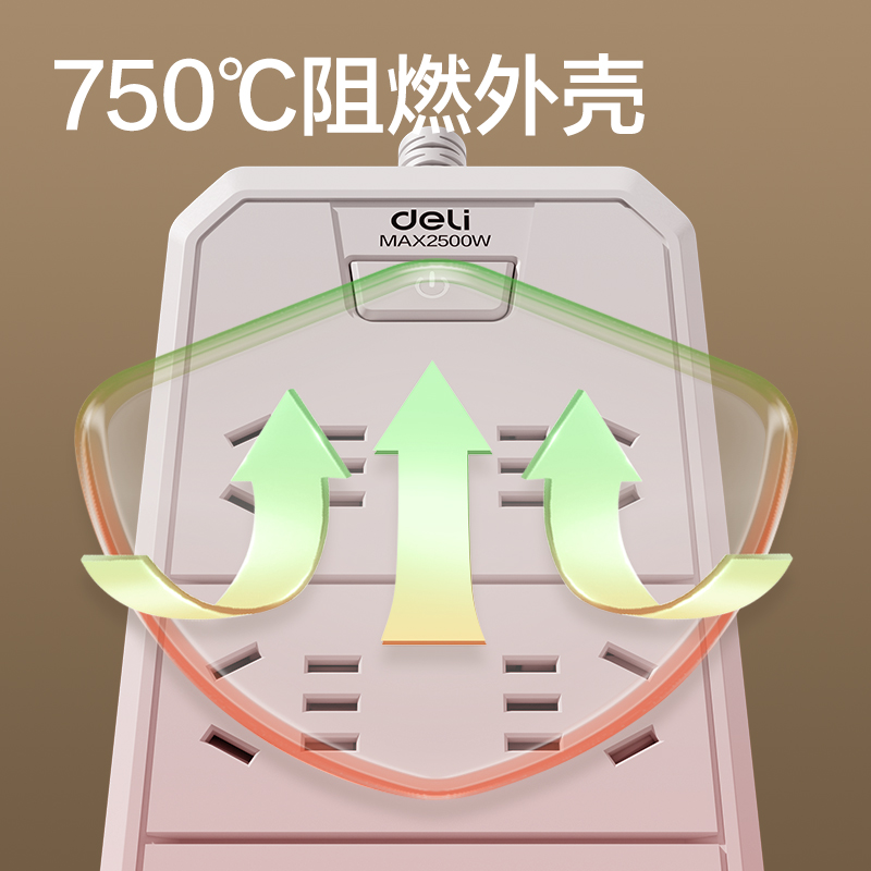 得力LU4060(2.7)延長線插座_6組_2.7米_PE袋(白)(個)
