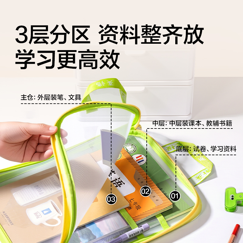得力PP196_A4_L型學生網紗拉鏈袋(橙)(語文)(個)